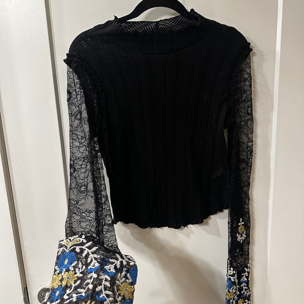 Free People Black Lace Top